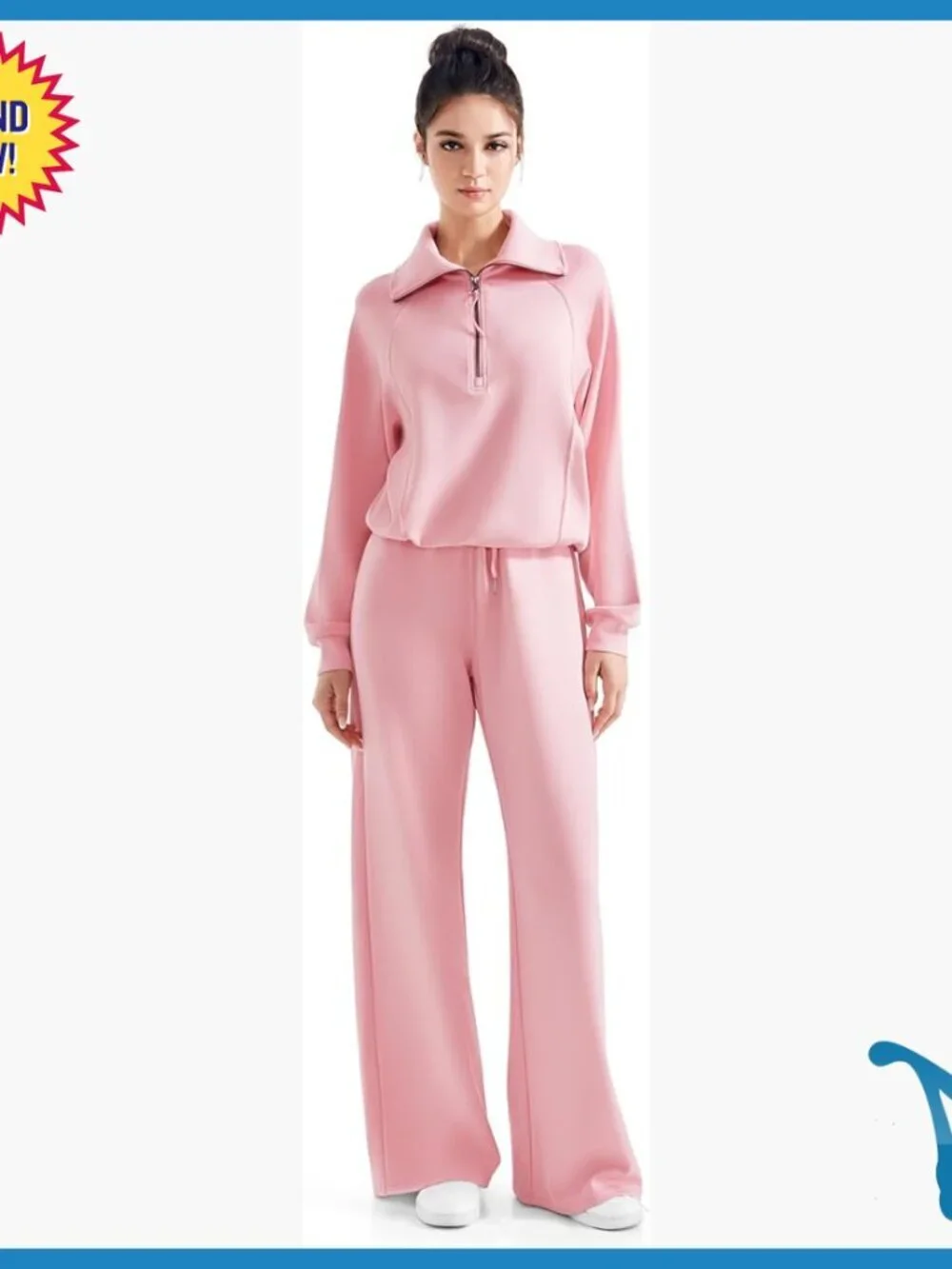 Modal Sweatsuit Set Wide Leg Pants Half Zip Sweatshirt Loungewear